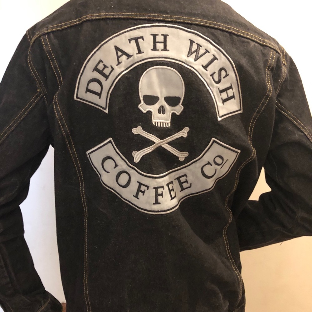XL Death Wish Coffee Co. Black T-shirt and Denim Jacket pair